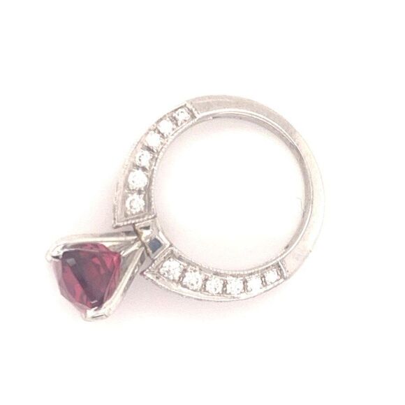 Diamond Tourmaline Rubellite Ring 3 Platinum 3.72 TCW Certified 910749 - Picture 9 of 11